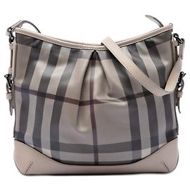 Borsa a tracolla Hartham in tela rivestita con motivo Smoke Check grigio Burberry