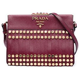 Borsa a tracolla Prada Studded Saffiano Lux Idol rossa
