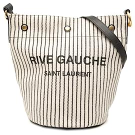 Borsa bucket Rive Gauche in tela a righe bianca Saint Laurent