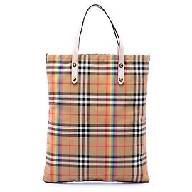 Tote in tela Burberry House Check beige con motivo arcobaleno