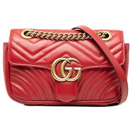 Borsa a tracolla Gucci Small GG Marmont Matelasse in pelle di vitello rossa