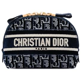 Pochette cosmetici in velluto ricamato Dior Oblique blu
