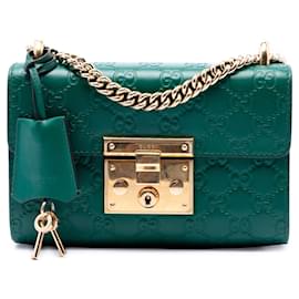 Borsa a tracolla Gucci Small Guccissima Padlock verde