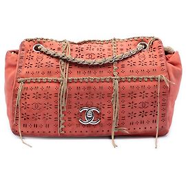 Borsa Flap in scamosciato con frange tagliate al laser Arancione Chanel