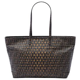Tote Roll Fendi Medium Zucca in tela rivestita marrone con taglio laser a stella