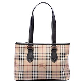 Tote in tela rivestita Burberry Haymarket Check beige
