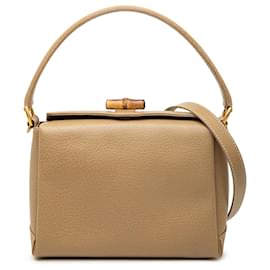 Borsa satchel Gucci in pelle di vitello granulata bambù beige