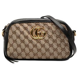 Gucci Small GG Marmont Matelasse Crossbody-Tasche aus GG-Canvas und Leder beige