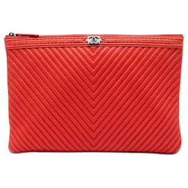 Clutch Chanel Large Chevron Lambskin Double Stitch Boy O Case rossa