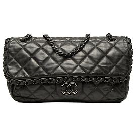 Borsa a tracolla Chanel Medium Quilted Metallic Aged Calfskin Chain Me Flap Grigia