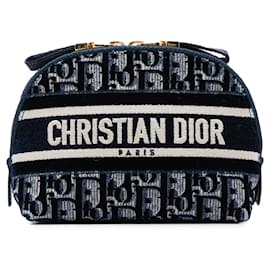 Beauty case in velluto ricamato Dior Oblique blu