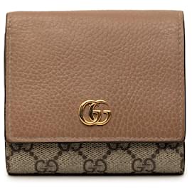 Gucci Bicolor GG Marmont Kalbsleder und GG Supreme Klapperbörse Beige Kleine Geldbörsen
