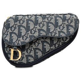 Pochette Saddle Diorissimo in tela blu Dior
