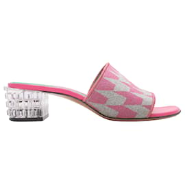 Sandali con tacco Marni Glitter Houndstooth Lucite Rosa e Bianco Taglia 37