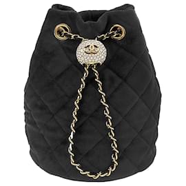 Borsa a secchiello Black Chanel Quilted Velvet Crystal Pearl Crush