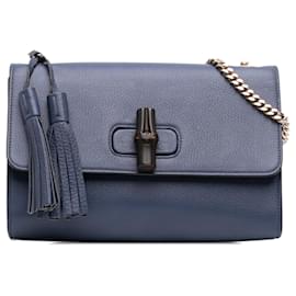 Borsa a tracolla Gucci Medium Leather Miss Bamboo blu