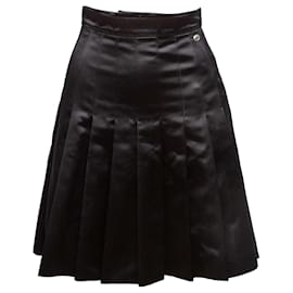 Falda plisada de seda negra Chanel Talla FR 34