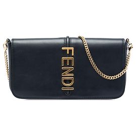 Black Fendi Leather Fendigraphy Wallet On Chain Crossbody Bag