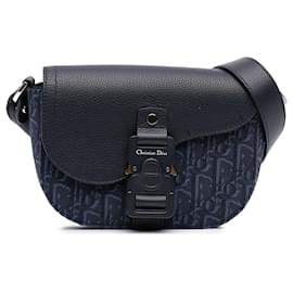 Borsa a tracolla Blue Dior Mini Oblique Canvas Saddle Buckle
