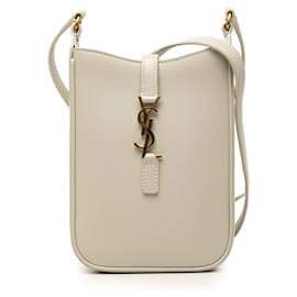 Mini borsa a tracolla verticale Le 5 a 7 in pelle di vitello liscia bianca Saint Laurent