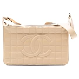 Borsa a tracolla Chanel Medium in agnello color cioccolato beige