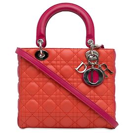Borsa satchel Lady Dior in agnello bicolore cannage arancione taglia Medium