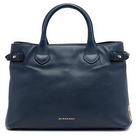 Borsa satchel in pelle blu Burberry Medium con motivo House Check