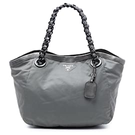 Tote Tessuto con bordi in pelle metallizzata Prada grigio
