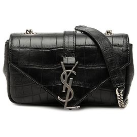 Borsa Classic Monogram Chain in pelle di vitello con stampa baby croc nera Saint Laurent