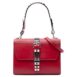 Borsa Prada City Elektra in vitello e Saffiano borchiata rossa