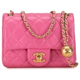 Borsa a tracolla Chanel Mini Square Classic in agnello Pearl Crush rosa