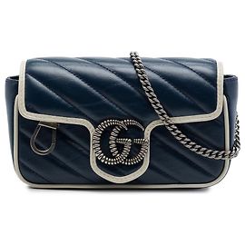 Borsa a tracolla Gucci Super Mini GG Marmont Matelasse in pelle Torchon blu