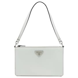 Borsa a tracolla in pelle spazzolata bianca Prada