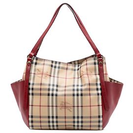 Burberry Small Canterbury Tote aus beschichtetem Canvas mit Haymarket Check und Lederbesatz in Rot