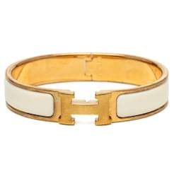 White Hermès Narrow Enamel Clic H Bracelet PM