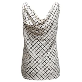 Seiden-Tanktop mit weiß-schwarzem Karomuster und Wasserfallkragen Dries Van Noten Größe US S