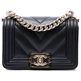 Borsa a tracolla Boy Flap in agnello Mini Chevron nero Chanel