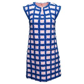 Abito in tweed con motivo a quadretti blu e rosa chiaro Chanel Taglia FR 40
