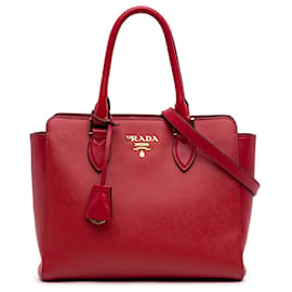 Borsa Tote Convertible Saffiano con bordi in pelle di vitello morbida rosso Prada