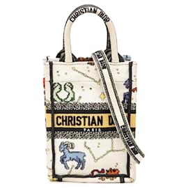 Borsa Dior Mini Embroidered Canvas Pixel Zodiac Vertical Book Tote bianca