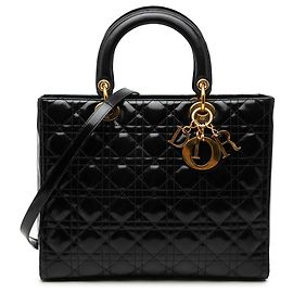 Black Dior Large Lambskin Cannage Lady Dior Satchel