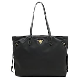 Tote in Tessuto con bordi in vernice nero Prada