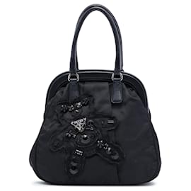 Borsa a mano e a spalla Prada Black Beaded Tessuto Evening Bear Frame