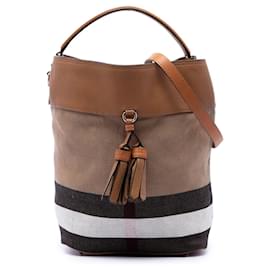 Borsa a secchiello e borsa a tracolla Ashby in tela Mega Check marrone e pelle di vitello granulata di medie dimensioni Burberry