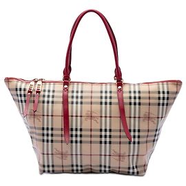 Tote Salisbury in tela rivestita con motivo Haymarket Check beige di medie dimensioni Burberry