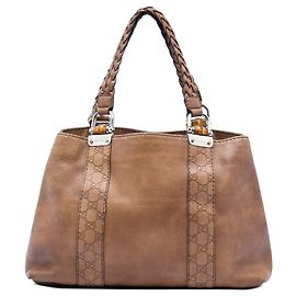 Borsa Tote Libeccio in pelle di vitello marrone con finiture Guccissima Medium di Gucci