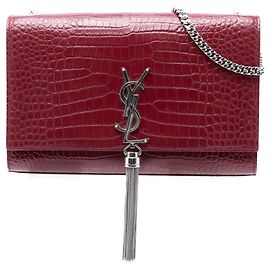 Borsa a tracolla Kate con nappa con stampa coccodrillo rossa Medium Saint Laurent