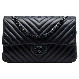 Borsa a Spalla Chanel Medium Classic Chevron Lambskin So Black Double Flap