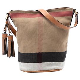 Borsa bucket Ashby in tela Mini Mega Check marrone Burberry con nappa