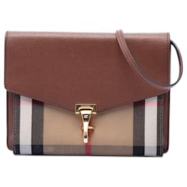 Borsa a tracolla Derby Macken in pelle marrone e tela House Check Burberry Small
